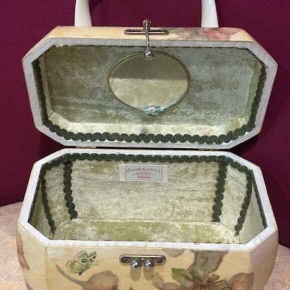 DECOUPAGE Octagon Handmade Flower Wood Lucite Handle PURSE - Picture 8 of 11